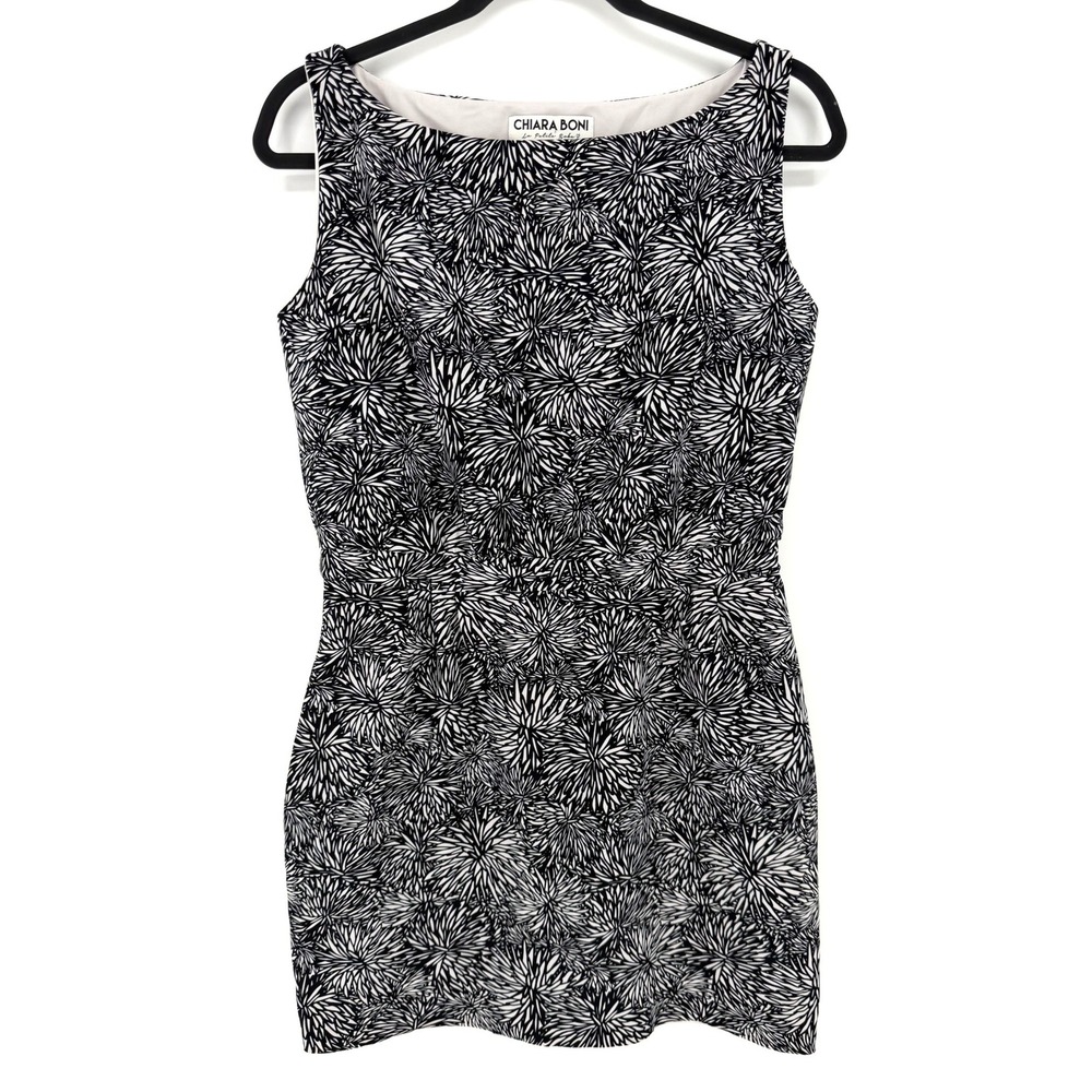 Chiara Boni La Petite Robe Dress Floral Print 42 Black White Sleeveless Sheath